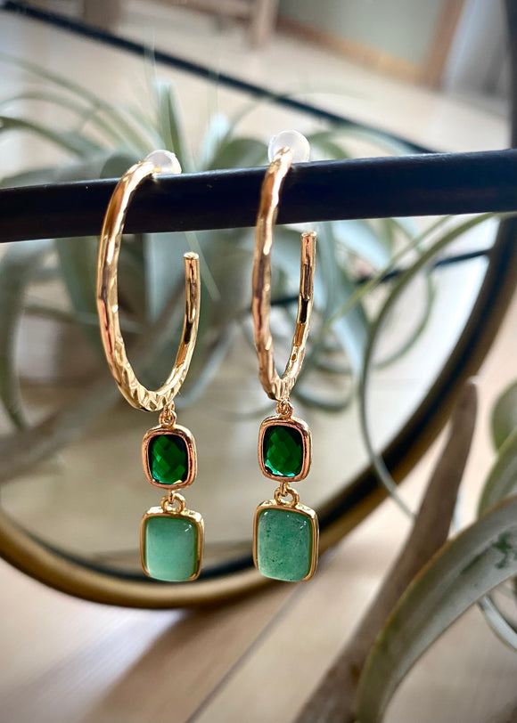 Aventurine Crescent Hoops