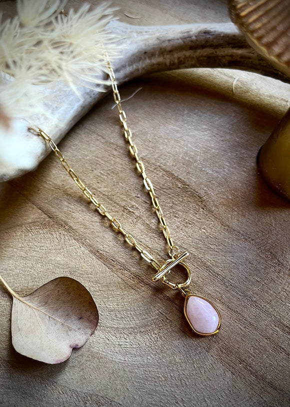 Paperclip Chain Rose Quartz Necklace