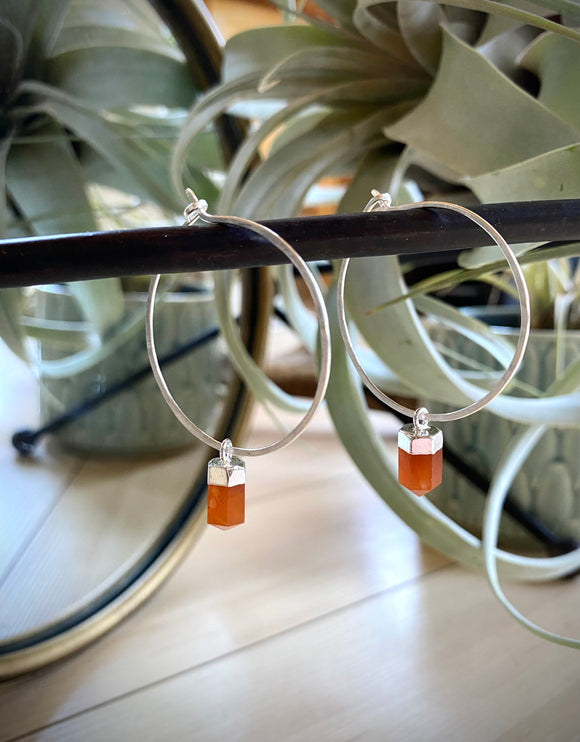 Sterling Silver/Carnelian Hoops