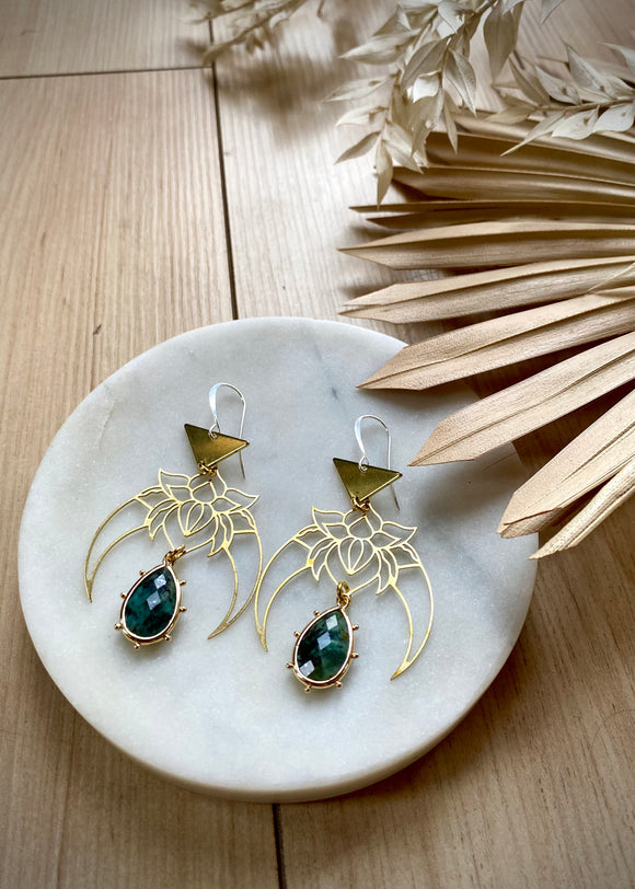 Turquoise Floral Moon Earrings
