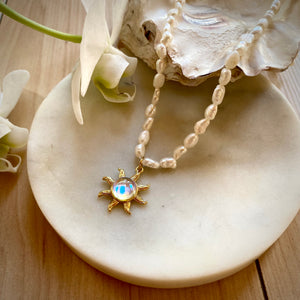 Freshwater Pearl +Opalite Sun Neckl